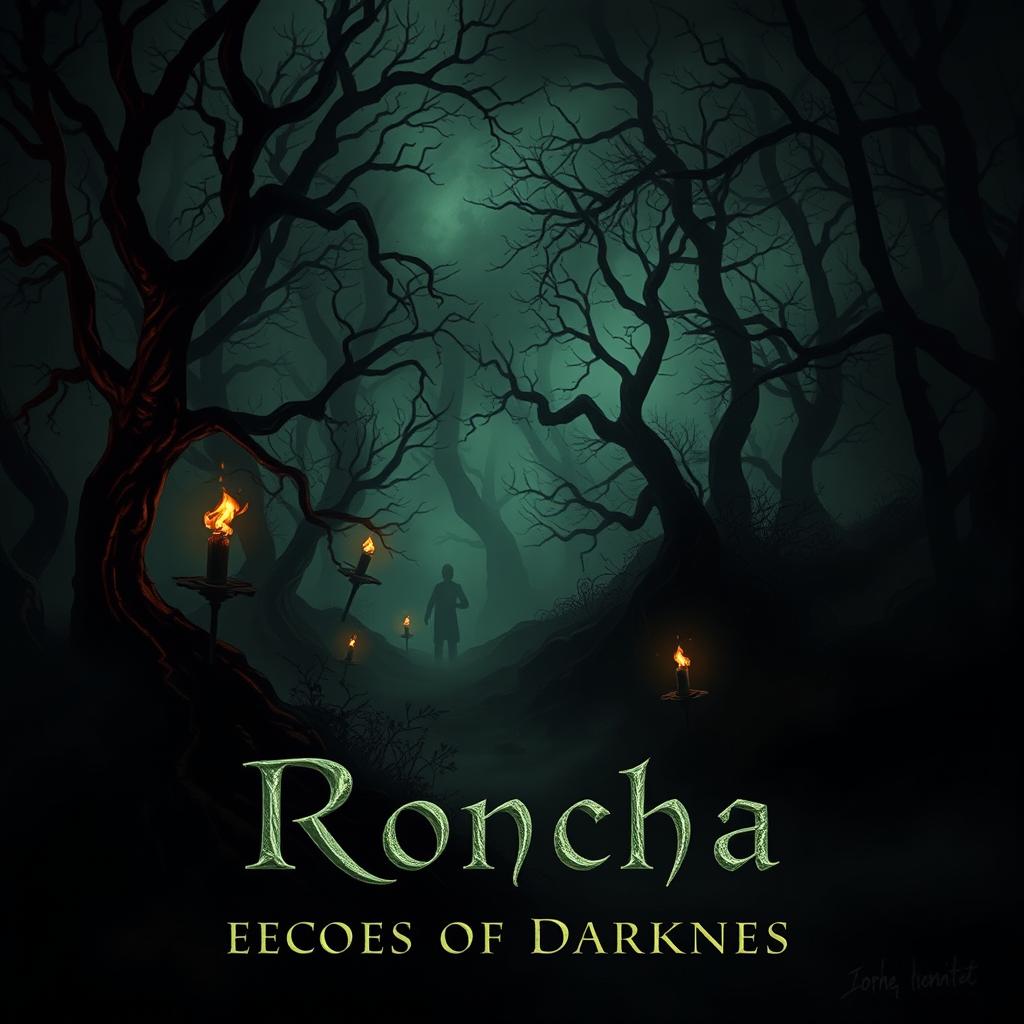 A dark and eerie scene titled "Roncha: Echoes of Darkness"