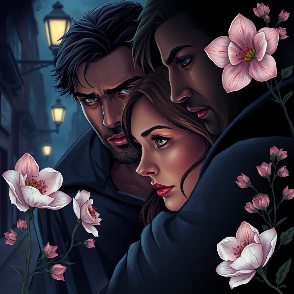 A captivating book cover illustration depicting a mysterious romantic storyline involving a kidnapping