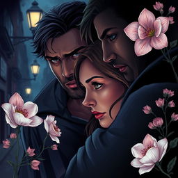 A captivating book cover illustration depicting a mysterious romantic storyline involving a kidnapping