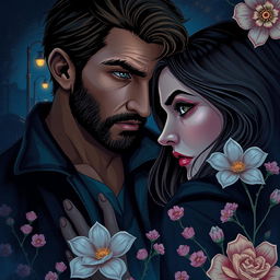 A captivating book cover illustration depicting a mysterious romantic storyline involving a kidnapping