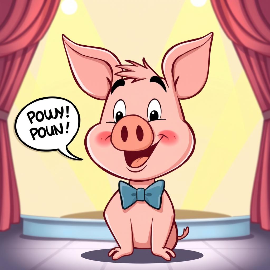 A cartoon-style illustration of Porky Pig, characterized by his round face, big ears, and iconic bow tie