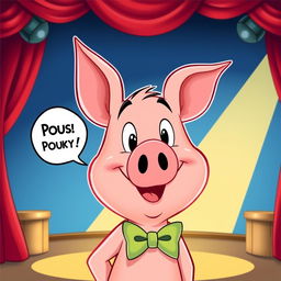 A cartoon-style illustration of Porky Pig, characterized by his round face, big ears, and iconic bow tie