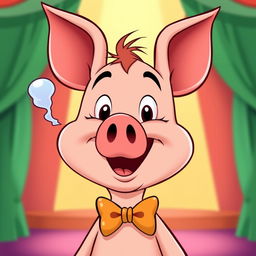 A cartoon-style illustration of Porky Pig, characterized by his round face, big ears, and iconic bow tie