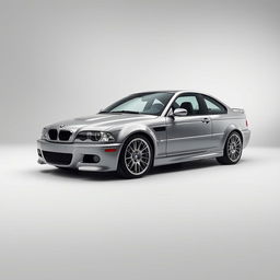 A BMW M3 E46 showcased in a sleek studio setting, featuring soft, smooth lighting that beautifully highlights the car's bodylines and contours