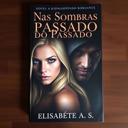 A captivating book cover for a novel titled 'Nas Sombras do Passado' by Elisabete A