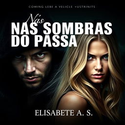 A captivating book cover for a novel titled 'Nas Sombras do Passado' by Elisabete A