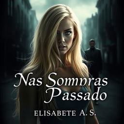 A book cover depicting a thrilling and romantic story titled "Nas Sombras do Passado" by the author Elisabete A