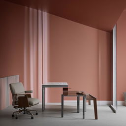 An office scene with modern furniture juxtaposed with a tastefully selected wall color that enhances the aesthetic appeal and harmony of the space.