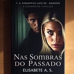 A book cover for a gripping romance thriller titled 'Nas Sombras do Passado' by Elisabete A