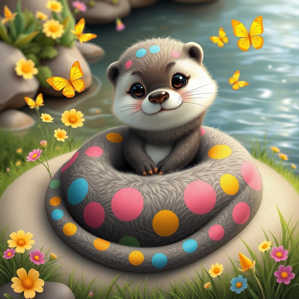 A cute and cuddly creature that combines the playful characteristics of an otter with the sleek form of a snake