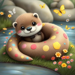 A cute and cuddly creature that combines the playful characteristics of an otter with the sleek form of a snake