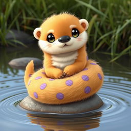 A cute and cuddly creature that takes the delightful form of an otter snake, featuring soft, fluffy fur in a warm golden hue