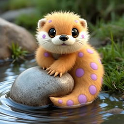 A cute and cuddly creature that takes the delightful form of an otter snake, featuring soft, fluffy fur in a warm golden hue