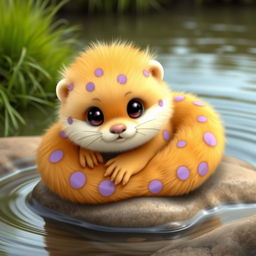 A cute and cuddly creature that takes the delightful form of an otter snake, featuring soft, fluffy fur in a warm golden hue