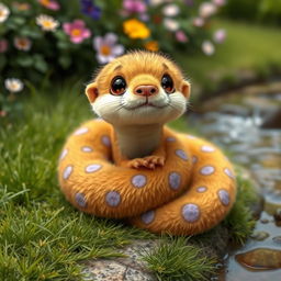 A cute and cuddly otter snake, featuring fluffy golden fur sprinkled with irregular lavender dots across its body