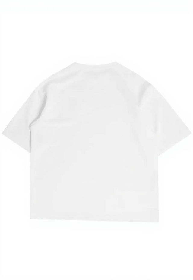 A simple, plain white t-shirt viewed from the back