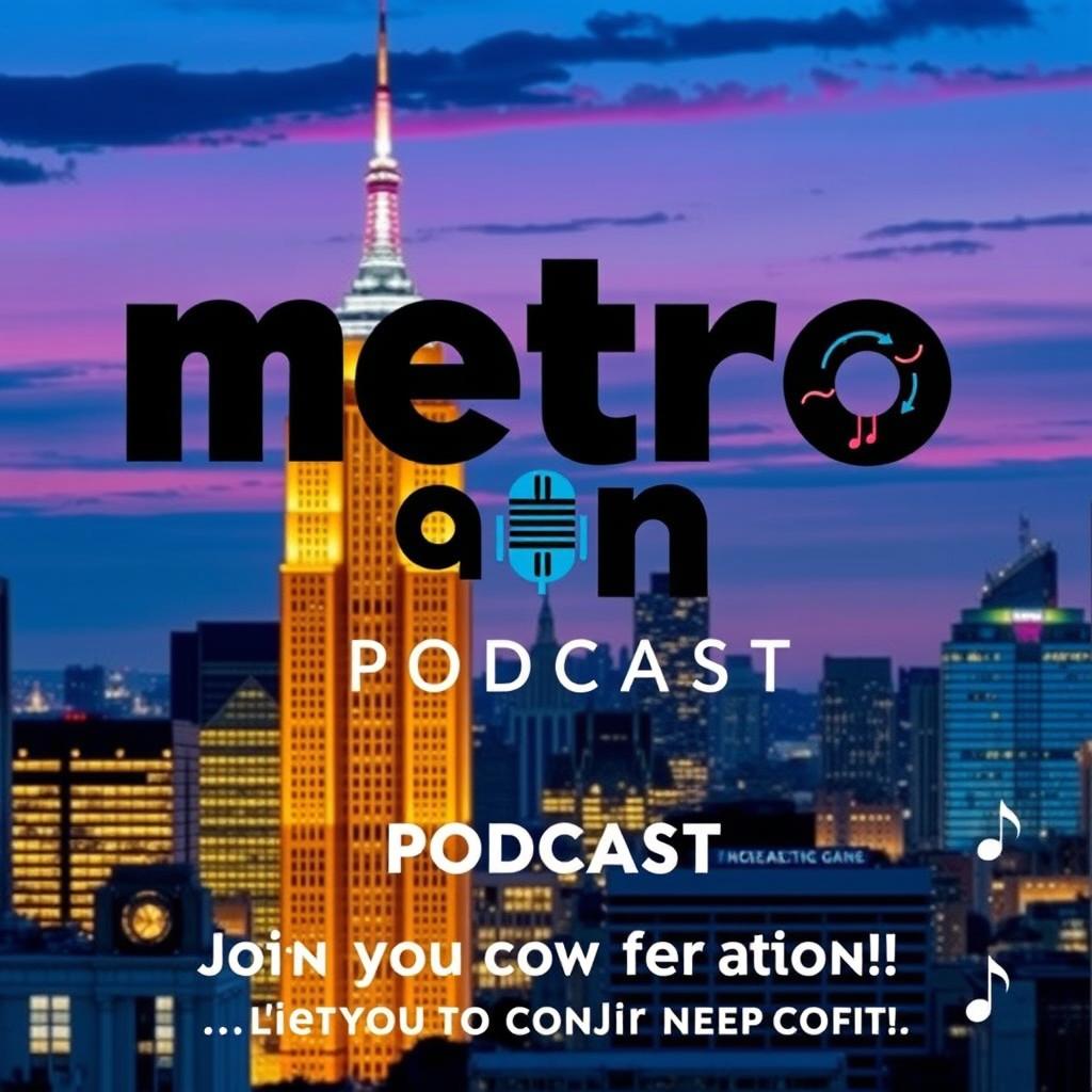 A catchy and stylish poster for the 'Metro Gang Podcast', featuring the title with the 'O' in 'Metro' creatively designed as a microphone