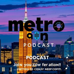 A catchy and stylish poster for the 'Metro Gang Podcast', featuring the title with the 'O' in 'Metro' creatively designed as a microphone