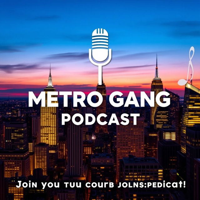 A catchy and stylish poster for the 'Metro Gang Podcast', featuring the title with the 'O' in 'Metro' creatively designed as a microphone