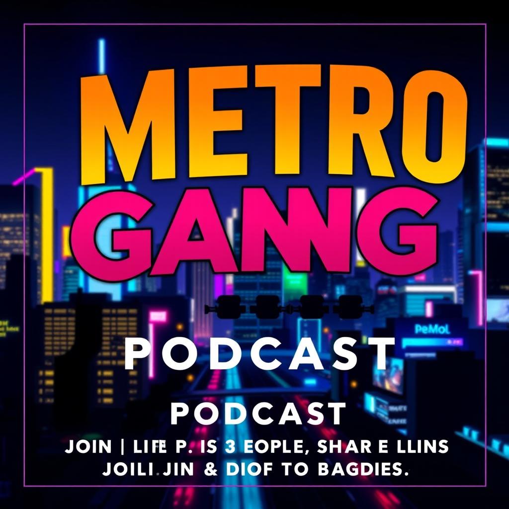 A modern and captivating poster for the podcast 'Metro Gang'