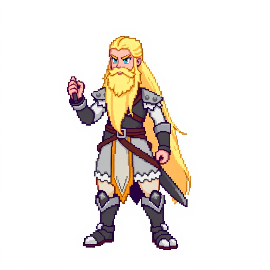 A full-body sprite of a Pokemon trainer inspired by the Norse god Njord, designed in the style of 4th generation pixel graphics for Pokemon Essentials