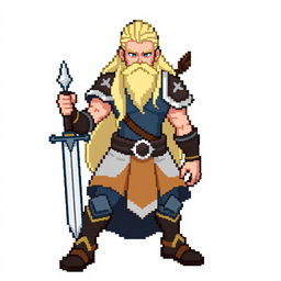 A full-body sprite of a Pokemon trainer inspired by the Norse god Njord, designed in the style of 4th generation pixel graphics for Pokemon Essentials