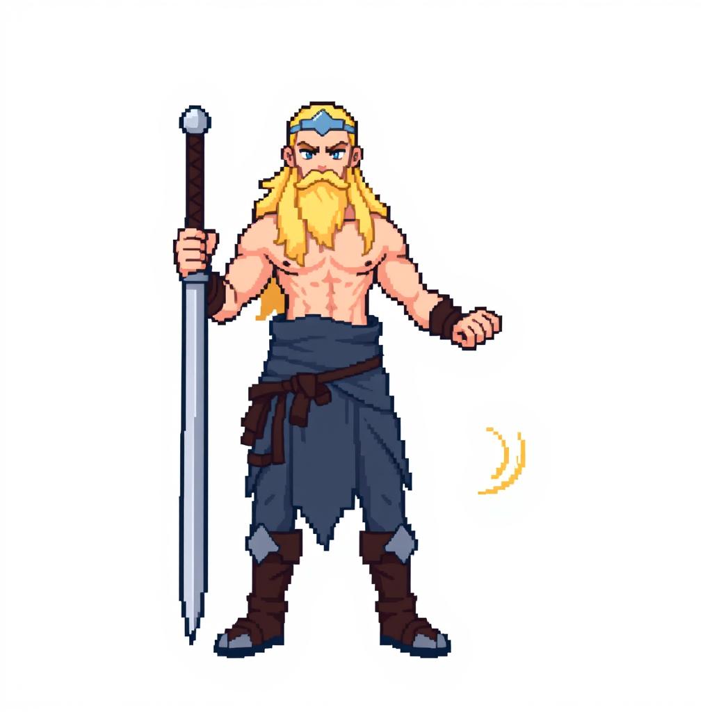 A full-body sprite of a Pokemon trainer inspired by the Norse god Njord, designed in the style of 4th generation pixel graphics for Pokemon Essentials