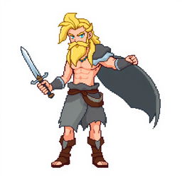 A full-body sprite of a Pokemon trainer inspired by the Norse god Njord, designed in the style of 4th generation pixel graphics for Pokemon Essentials