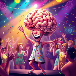 An imaginative and playful representation of "a minha balada com meu cérebro" (my party with my brain)