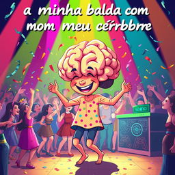 An imaginative and playful representation of "a minha balada com meu cérebro" (my party with my brain)