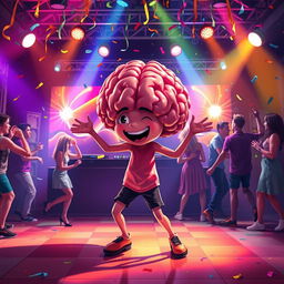 A vibrant and playful depiction of "a minha balada com meu cérebro" (my party with my brain)