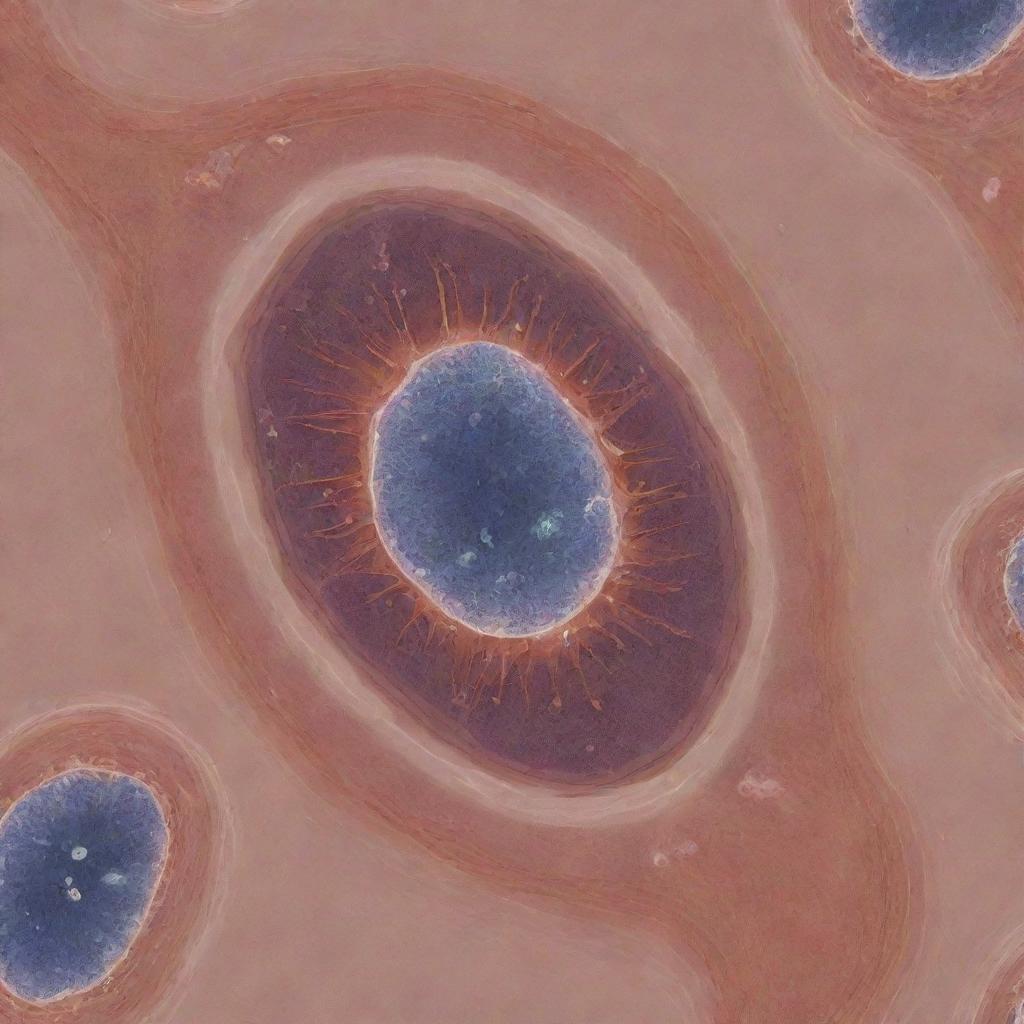 Visualize a journey from an isolated cell, zooming out to reveal various cells combining to form tissues, showcasing the intricate details and structures.