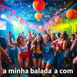 A fun and energetic representation of the phrase "a minha balada com" (my party with)