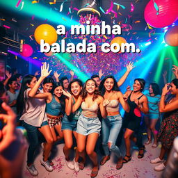 A fun and energetic representation of the phrase "a minha balada com" (my party with)