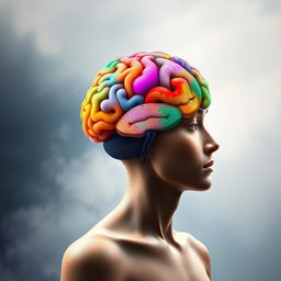 A thought-provoking image of a person's head artistically replaced by a colorful, abstract brain, representing intellectual power and enlightenment