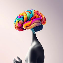 A captivating image of a person's head artistically replaced by a colorful, abstract brain, symbolizing intellectual power and enlightenment