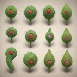 Generated representation of the transition from a singular cell to a fully formed organism, showcasing various stages of development in a fascinating biological metamorphosis.