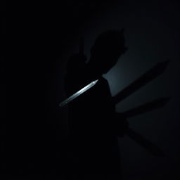 A suspenseful scene depicting a shadowy figure of a killer holding a weapon, casting a dramatic shadow on a textured wall