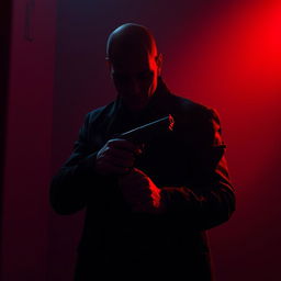 A chilling scene featuring a killer in a shadowy environment, holding a weapon