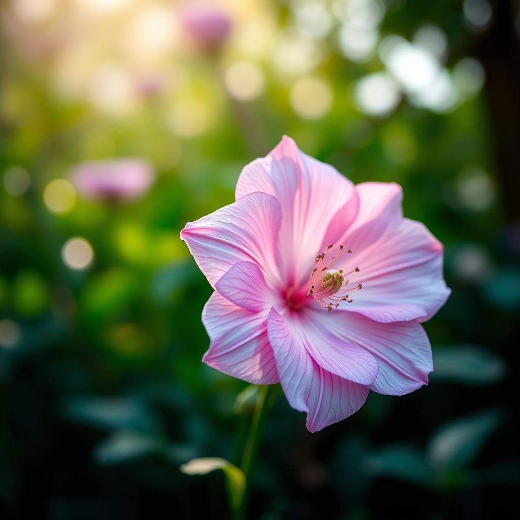 A highly detailed and artistic depiction of a flower symbolizing femininity and beauty, with soft gradients in shades of pink and lavender