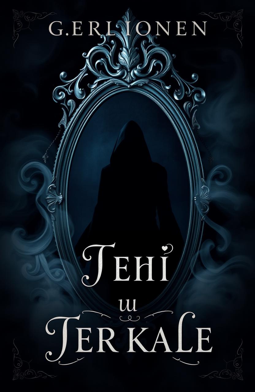 A captivating book cover that conveys a sense of mystery and intrigue, featuring the title 'Тень в зеркале' elegantly displayed