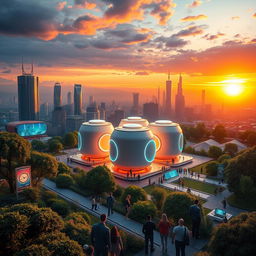 A dynamic and imaginative representation of the fusion energy revolution, showcasing a futuristic cityscape powered by clean energy