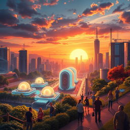 A dynamic and imaginative representation of the fusion energy revolution, showcasing a futuristic cityscape powered by clean energy