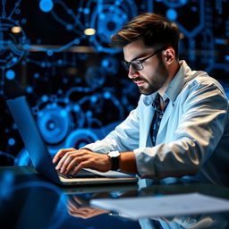 A dedicated data scientist or programmer intently working on a contemporary laptop, immersed in their task