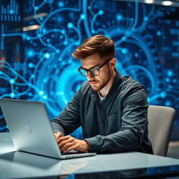 A dedicated data scientist or programmer intently working on a contemporary laptop, immersed in their task