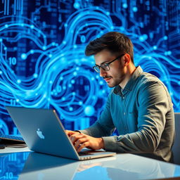 A dedicated data scientist or programmer intently working on a contemporary laptop, immersed in their task