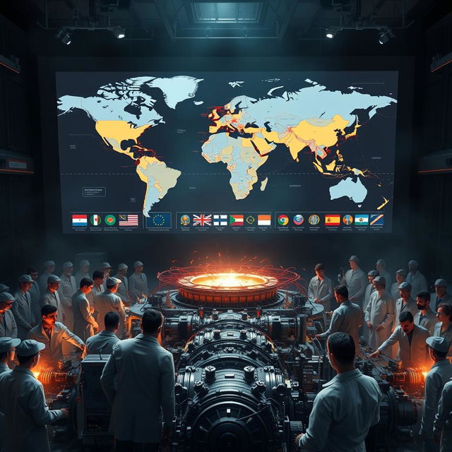 A highly realistic and thought-provoking image illustrating the geopolitical implications of nuclear fusion energy