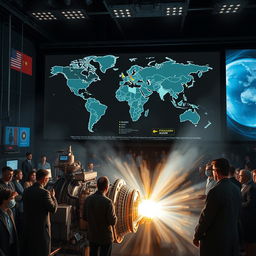 A highly realistic and thought-provoking image illustrating the geopolitical implications of nuclear fusion energy