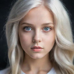 A captivating portrait of a girl with mesmerizing grey eyes and radiant platinum hair.