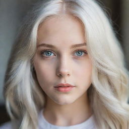 A captivating portrait of a girl with mesmerizing grey eyes and radiant platinum hair.